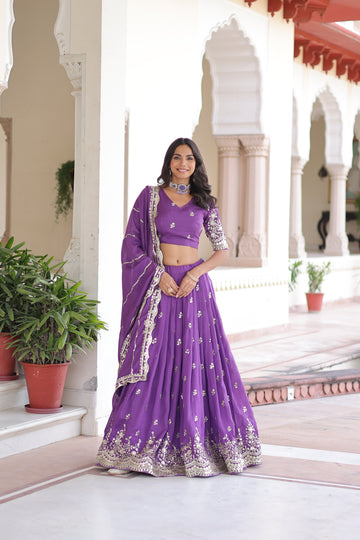 TILTON WEDDING SPECIAL VICHITRA SILK SEQUINS AND ZARI EMBROIDERED LEHENGA CHOLI WITH DUPATTA