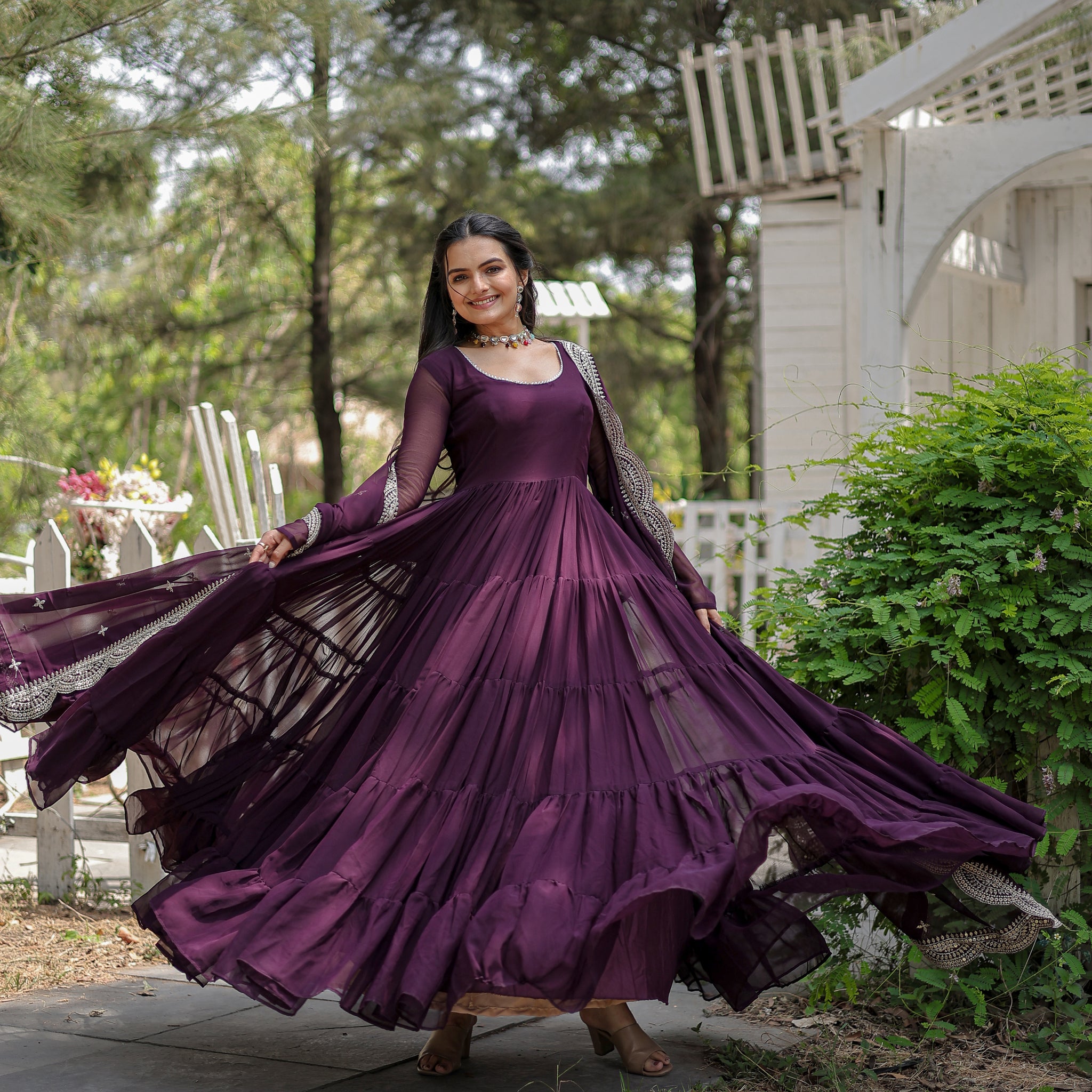 Tilton Desirable Women's gown Made With Faux Blooming Fabrics and Designer Embroidered Dupatta