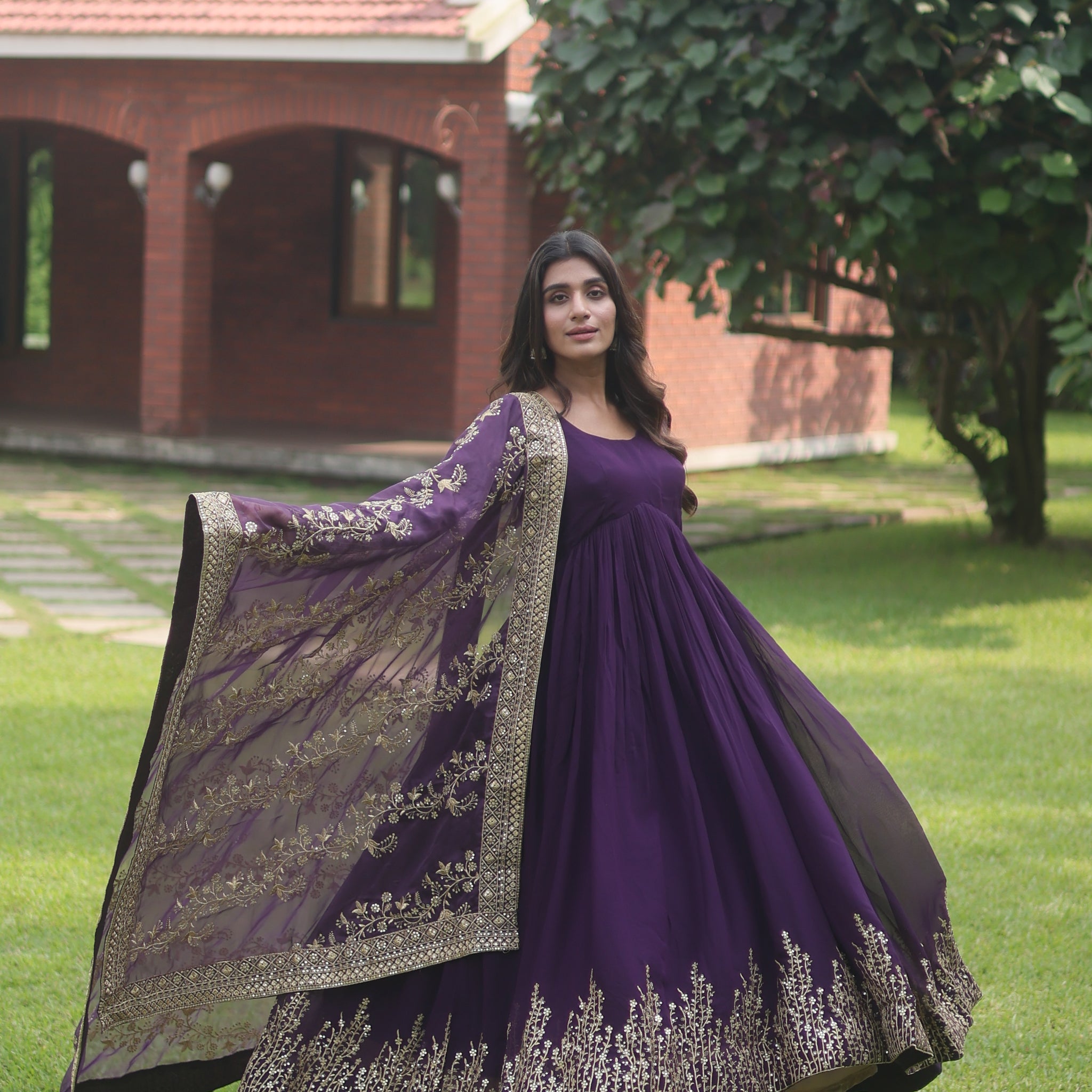 Tilton Faux Blooming Gown with Dupatta With Attractive Embroidered Sequins work with Lace Border