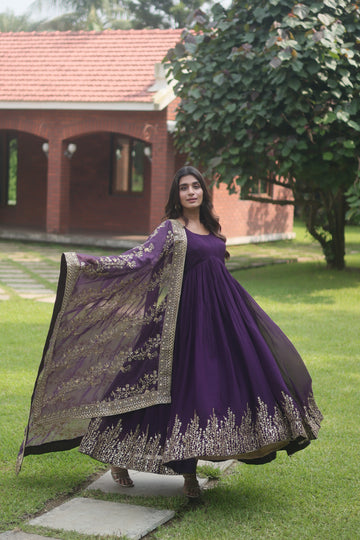 Tilton Faux Blooming Gown with Dupatta With Attractive Embroidered Sequins work with Lace Border