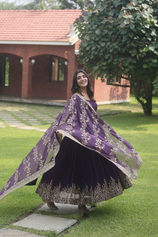 Tilton Faux Blooming Gown with Dupatta With Attractive Embroidered Sequins work with Lace Border