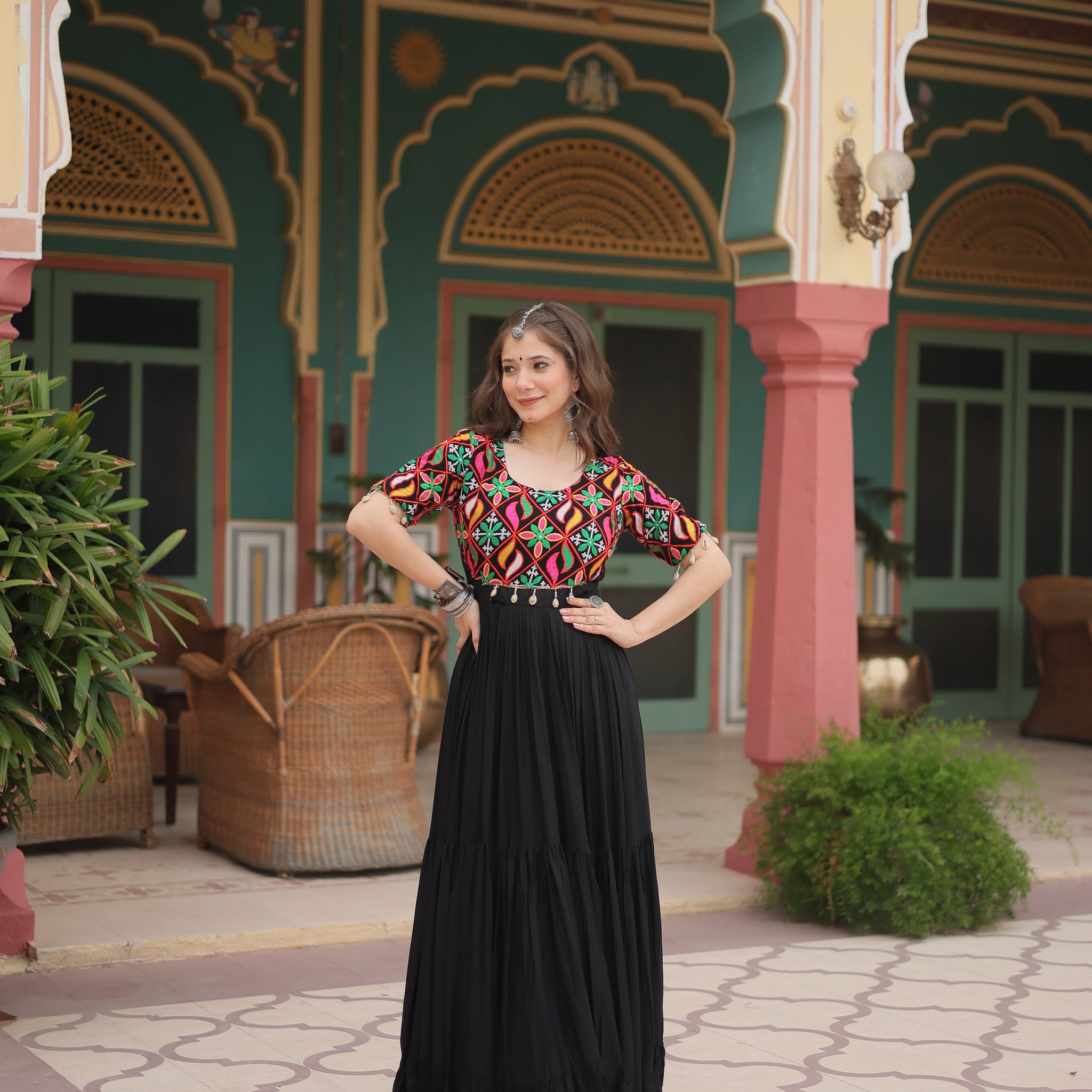 TILTON NAVRATRI SPECIAL RAYON GAMTHI WORK GOWN
