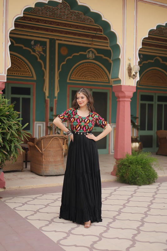 TILTON NAVRATRI SPECIAL RAYON GAMTHI WORK GOWN