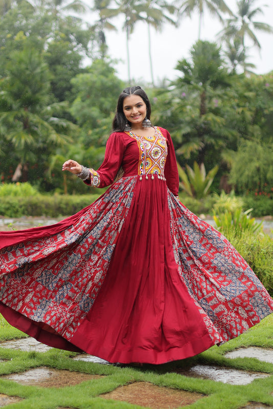 TILTON NAVRATRI SPECIAL RAYON GAMTHI WORK GOWN