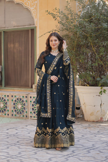 TILTON FAUX BLOOMING GEORGETTE SEQUINS EMBROIDERED GOWN WITH DUPATTA