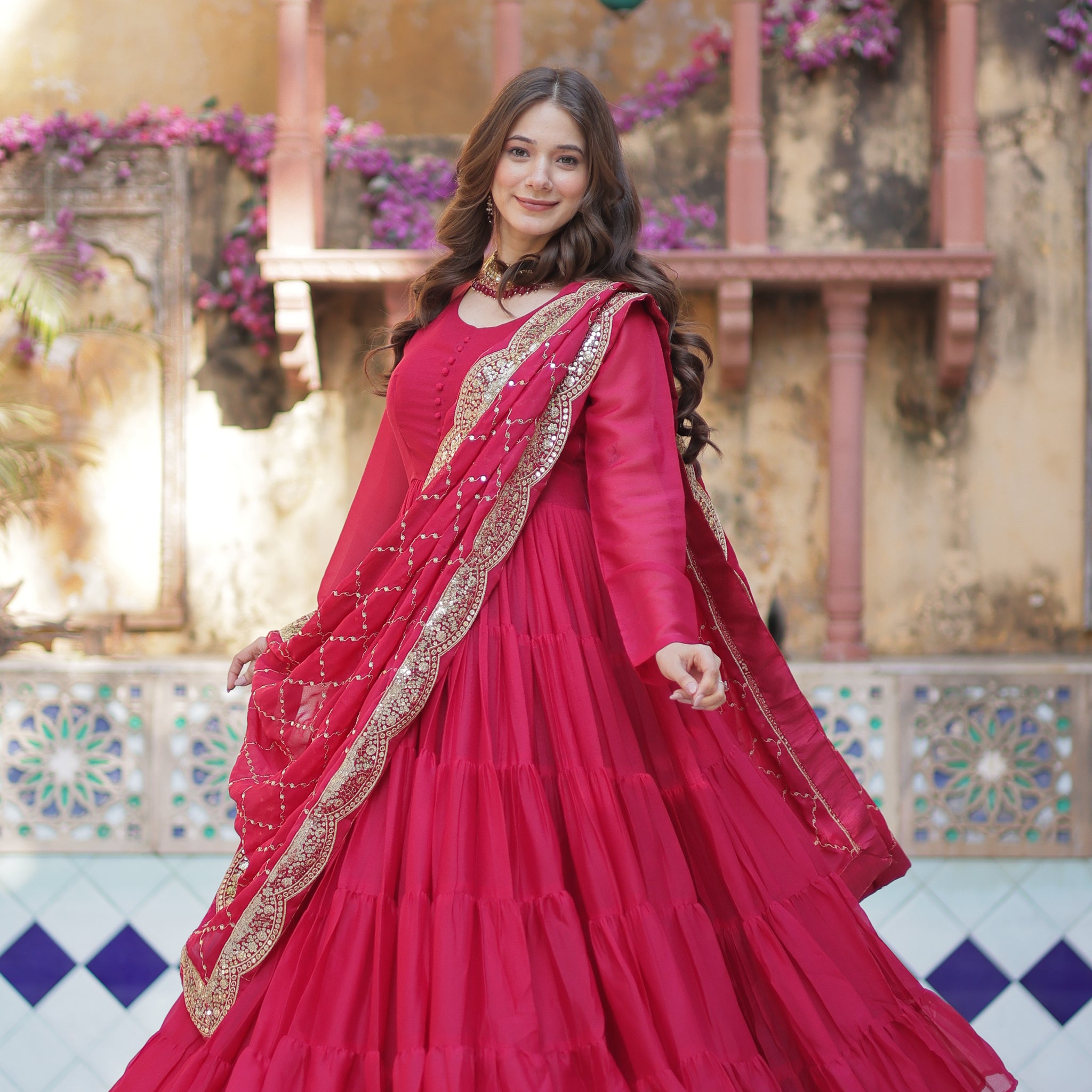 TILTON WEDDING SPECOAL STAR GEORGETTE GOWN WITH DUPATTA