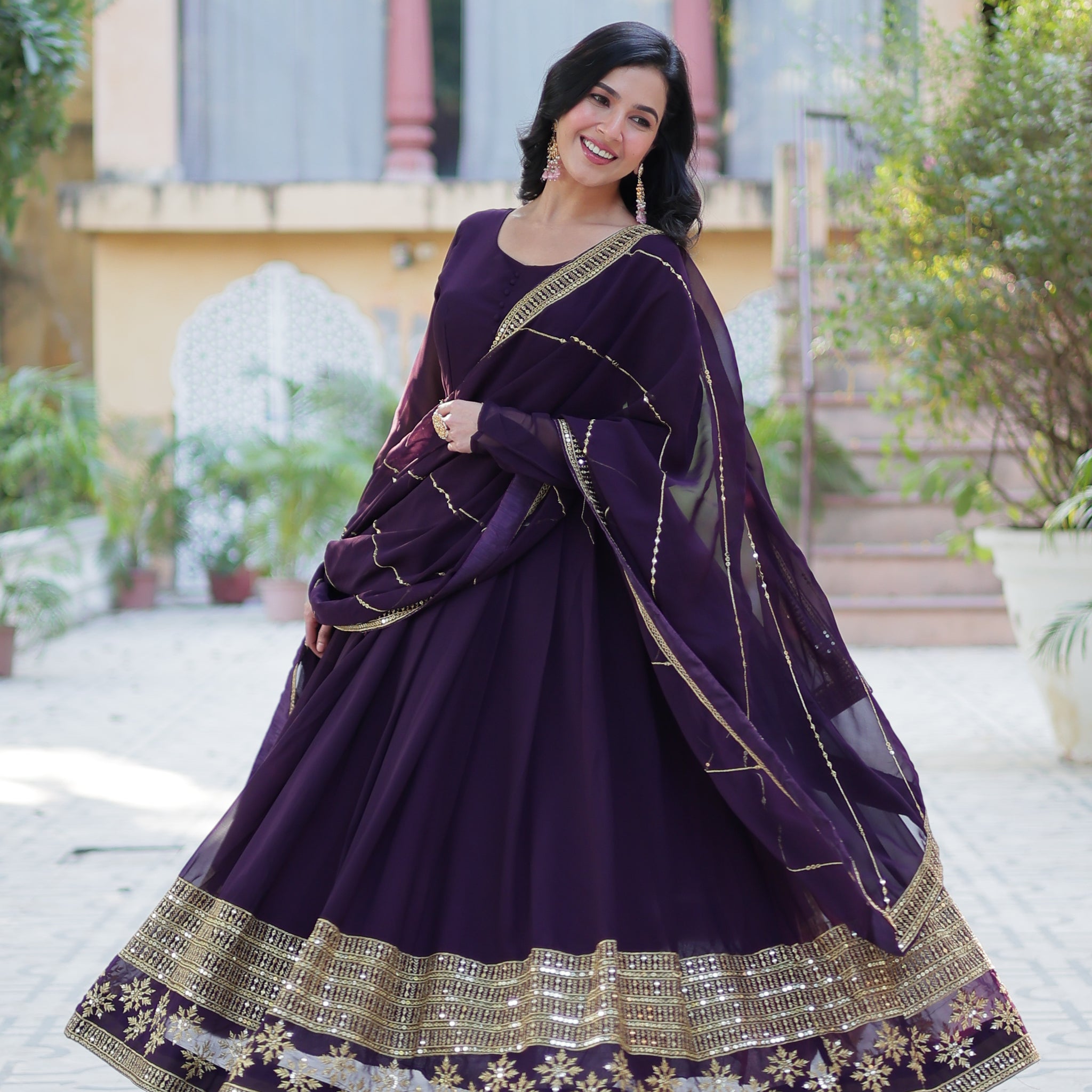 TILTON WEDDING SPECIAL FAUX BLOOMING GEORGETTE SEQUINS EMBROIDERD GOWN WITH DUPATTA