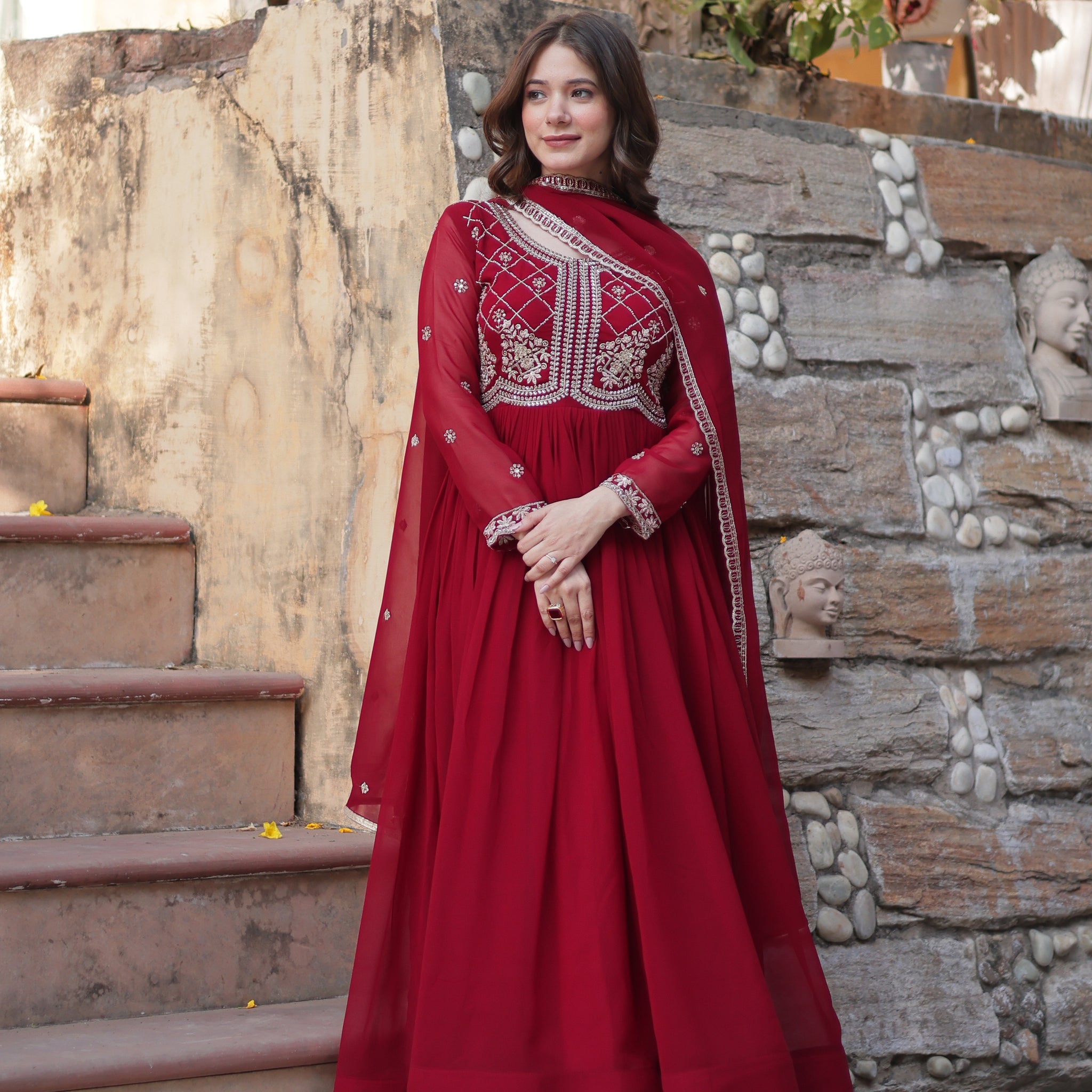 TILTON FAUX BLOOMING SEQUANCE EMBROIDERED GOWN WITH DUPATTA