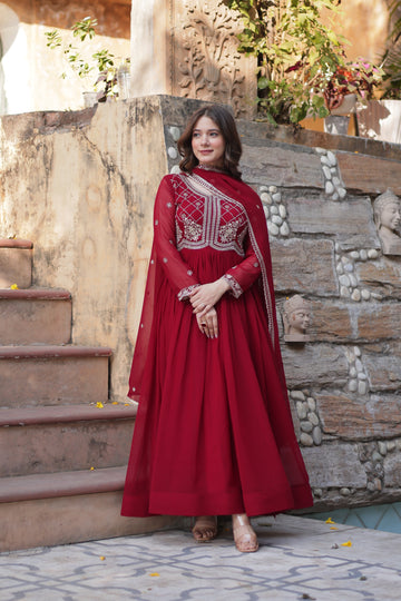 TILTON FAUX BLOOMING SEQUANCE EMBROIDERED GOWN WITH DUPATTA