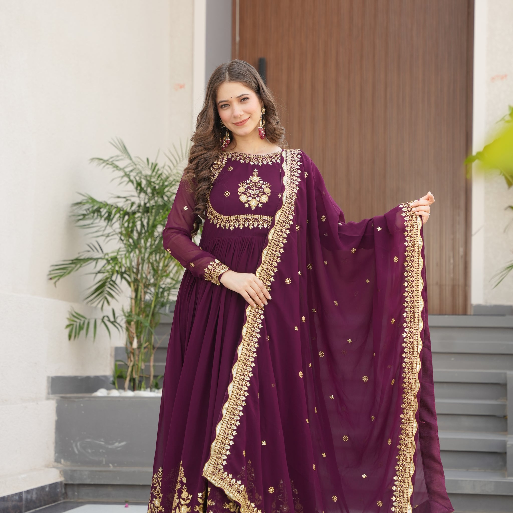 TILTON FAUX GEORGETTE SEQUANCE EMBROIDERED GOWN WITH DUPATTA