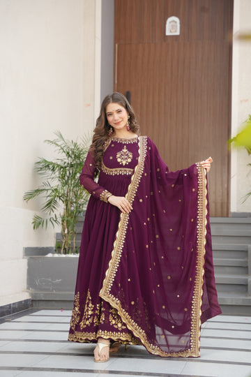 TILTON FAUX GEORGETTE SEQUANCE EMBROIDERED GOWN WITH DUPATTA