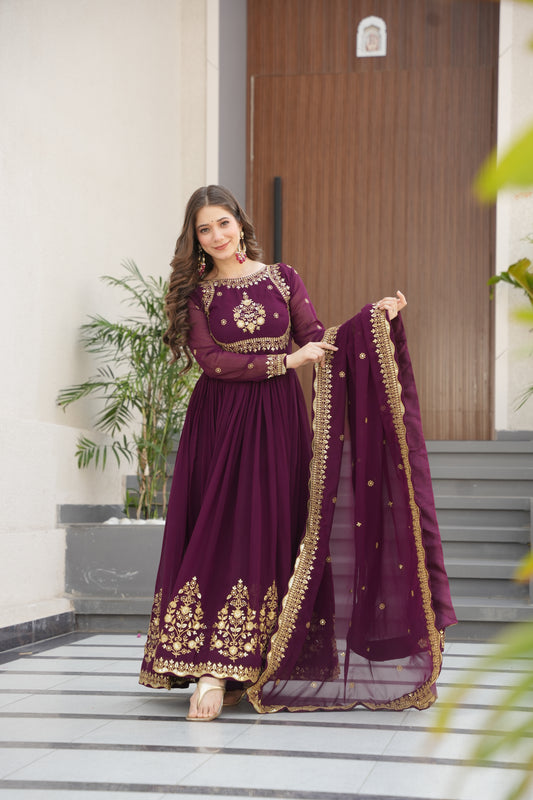 TILTON FAUX GEORGETTE SEQUANCE EMBROIDERED GOWN WITH DUPATTA