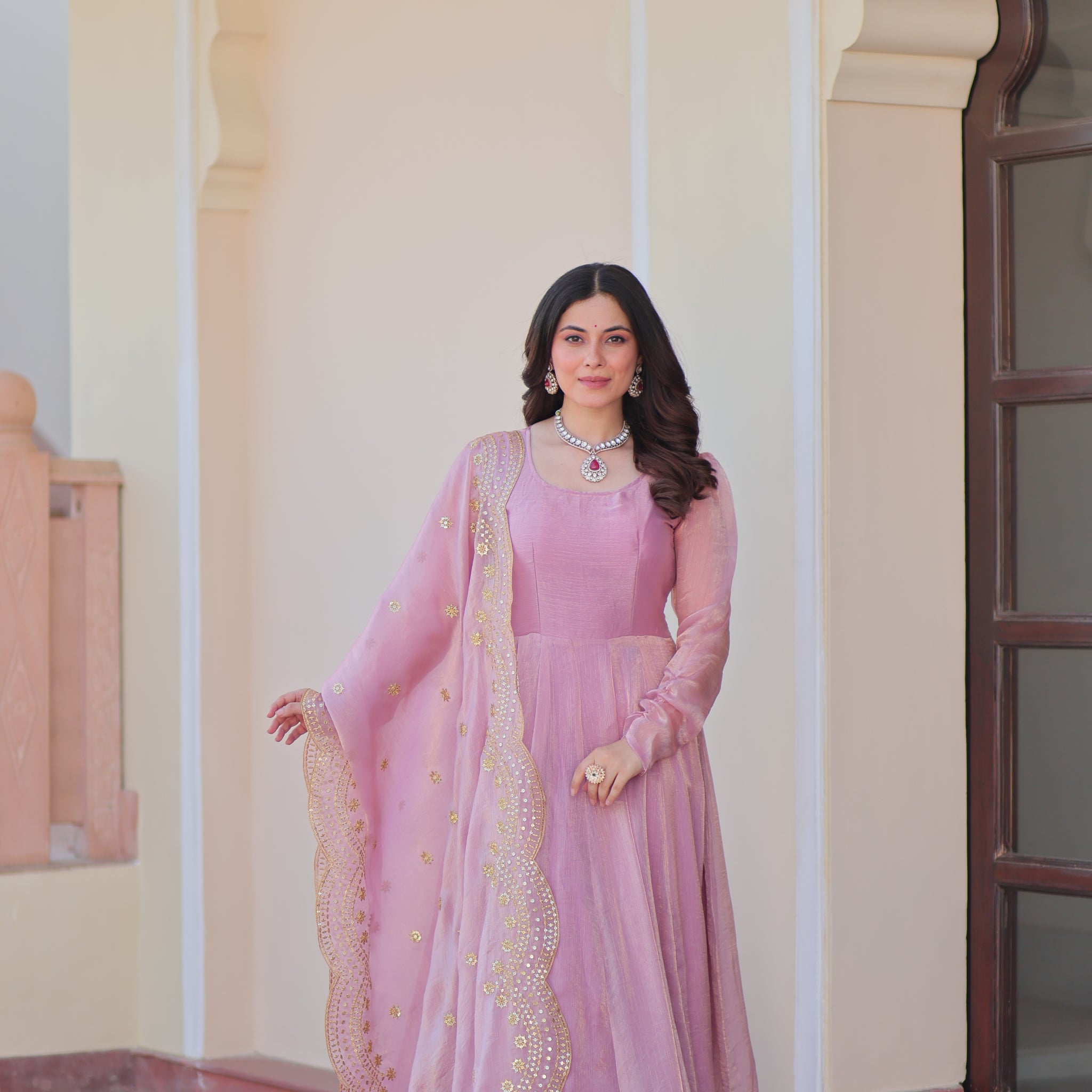 TILTON FENDY CHIFFON 12 KALI GOWN WITH EMBROIDERED DUPATTA