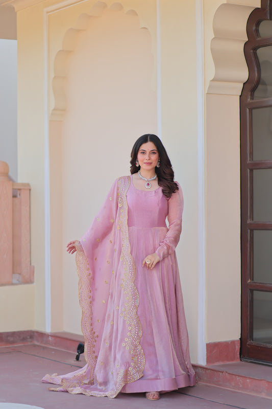 TILTON FENDY CHIFFON 12 KALI GOWN WITH EMBROIDERED DUPATTA