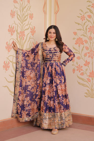 TILTON RUSSIAN SILK EMBROIDERED GOWN WITH DUPATTA