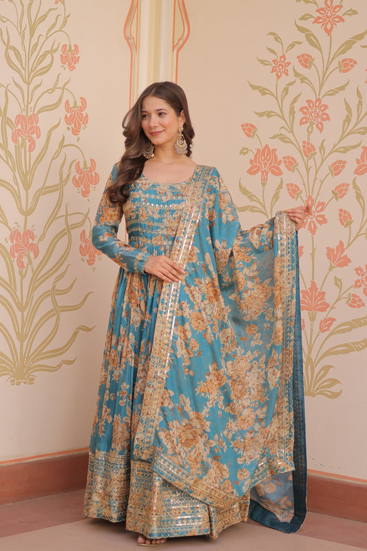 TILTON RUSSIAN SILK EMBROIDERED GOWN WITH DUPATTA