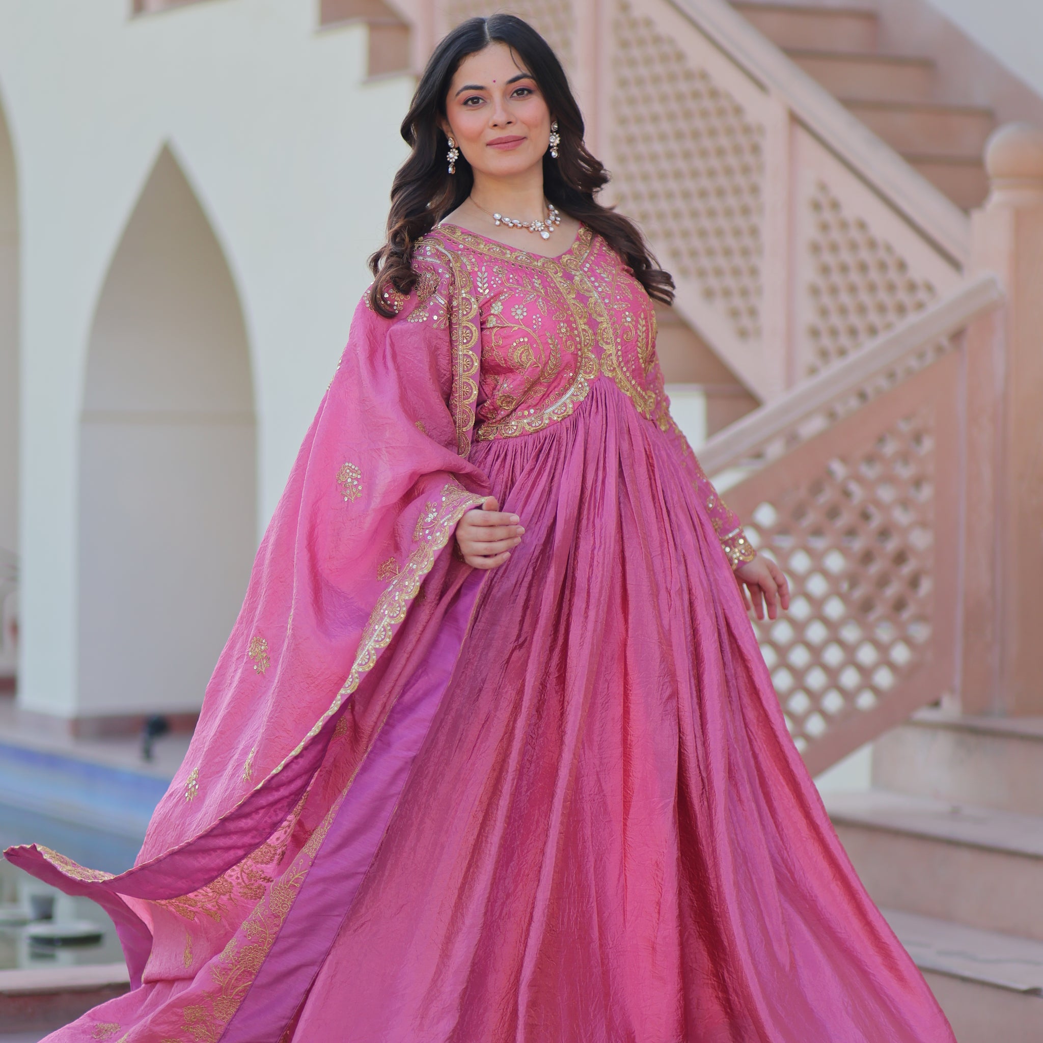 TILTON FESTIVAL SPECIAL GOLD CRUSH EMBROIDERED GOWN WITH DUPATTA