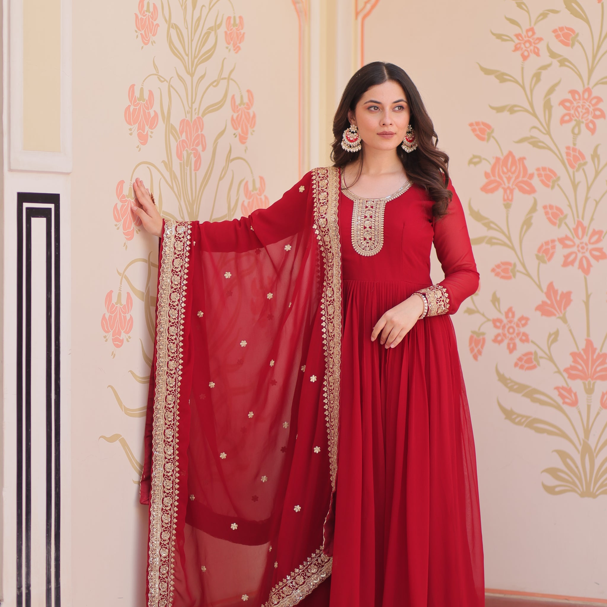 TILTON FESTIVAL SELLING BLOOMING GEORGETTE EMBROIDERED GOWN WITH DUPATTA