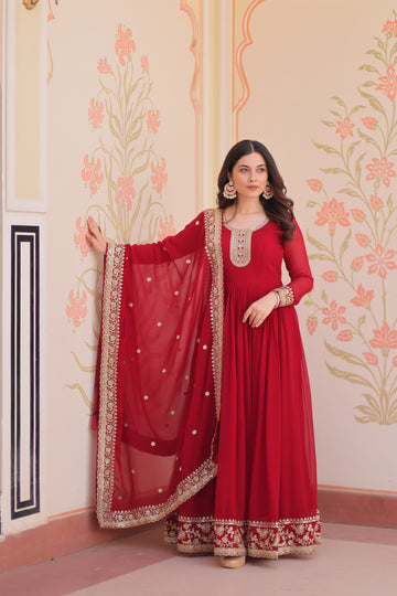 TILTON FESTIVAL SELLING BLOOMING GEORGETTE EMBROIDERED GOWN WITH DUPATTA