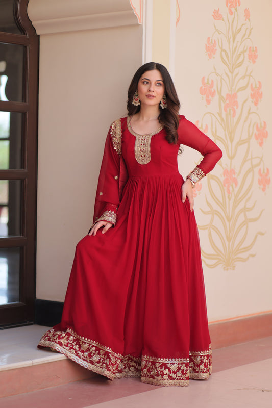 TILTON FESTIVAL SELLING BLOOMING GEORGETTE EMBROIDERED GOWN WITH DUPATTA