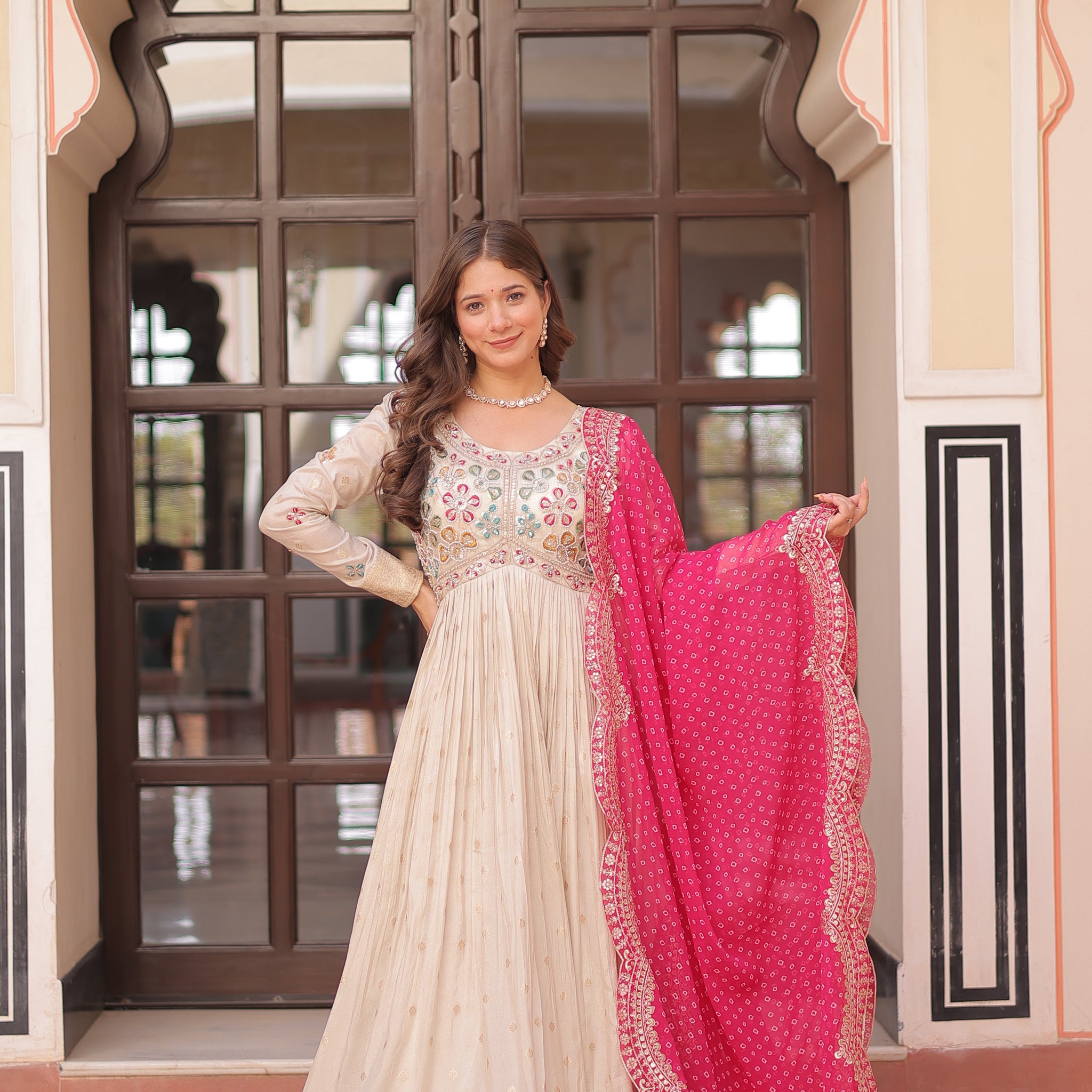 TILTON FESTIVE SPECIAL COSMOS WEAVING PEARL BEADS EMBROIDERED GOWN WITH DUPATTA