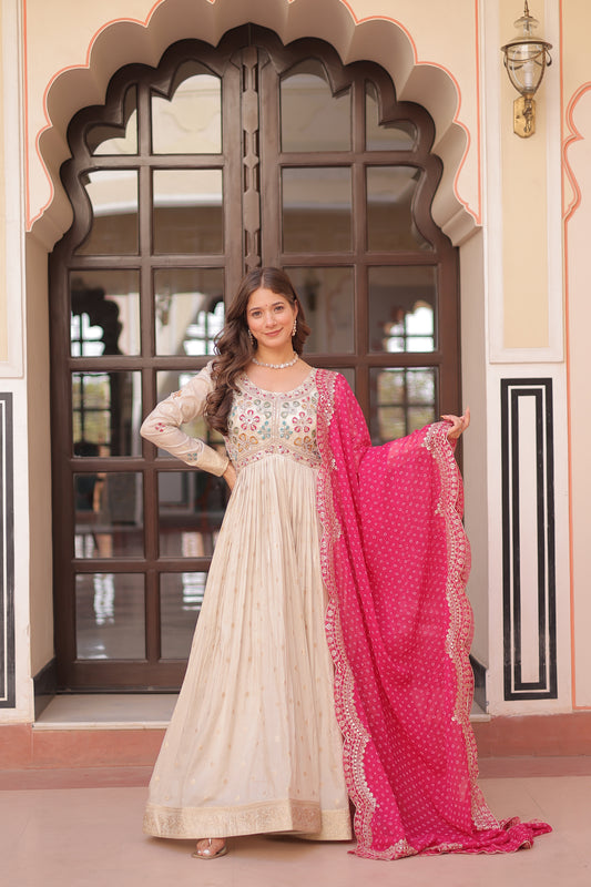 TILTON FESTIVE SPECIAL COSMOS WEAVING PEARL BEADS EMBROIDERED GOWN WITH DUPATTA