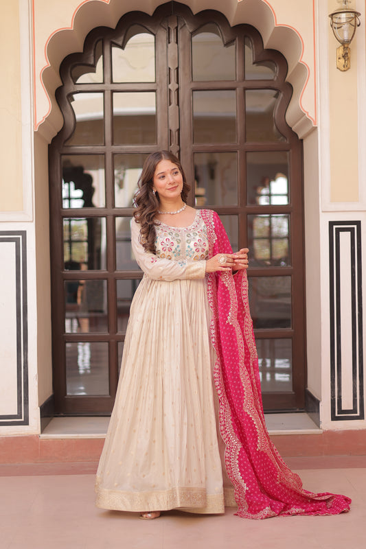 TILTON FESTIVE SPECIAL COSMOS WEAVING PEARL BEADS EMBROIDERED GOWN WITH DUPATTA