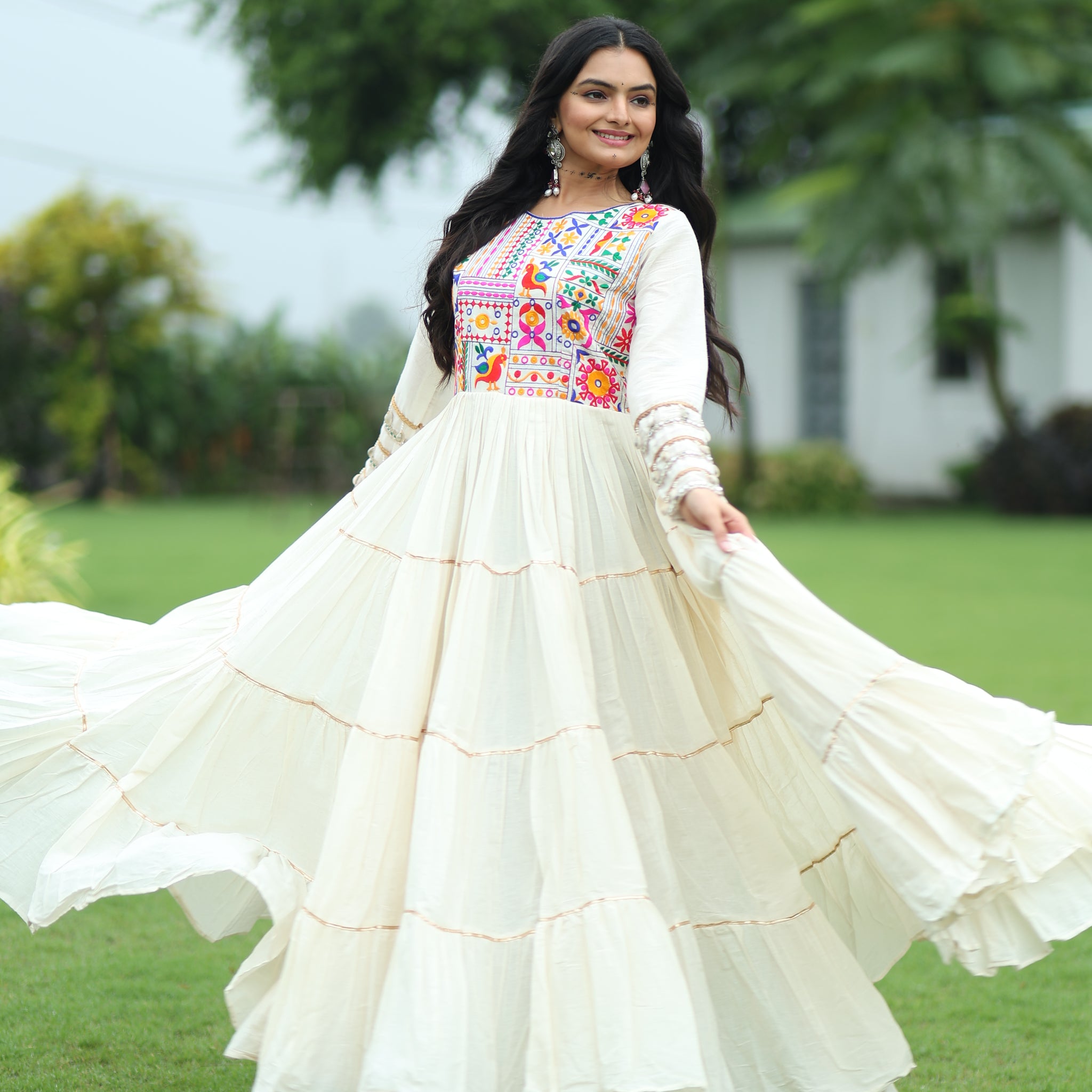 TILTON NAVRATRI SPECIAL KORA COTTON EMBROIDERED GOWN WITH GOTA PATTI WORK