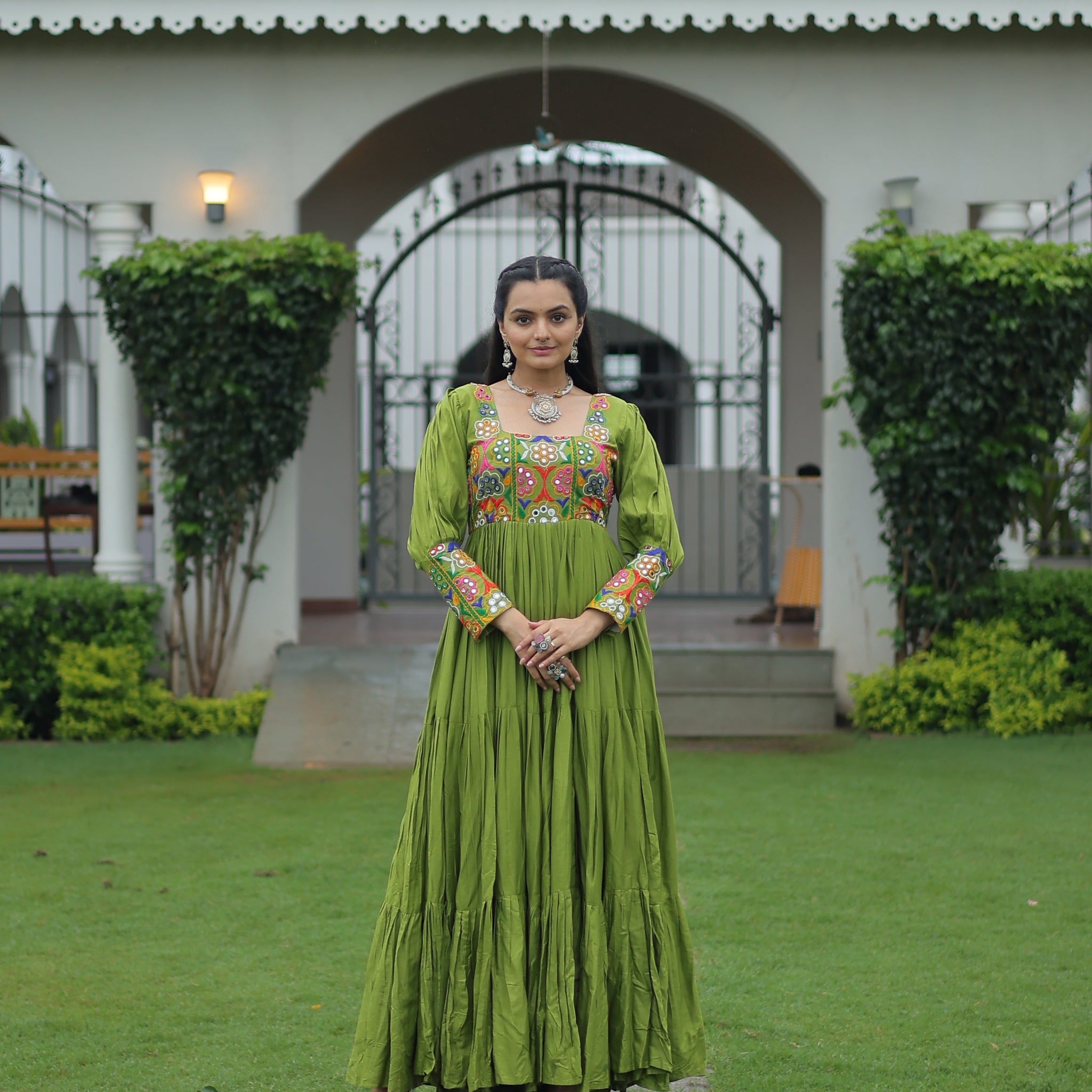 TILTON NAVRATRI SPECIAL GAMTHI KUTCHI WORK RAYON GOWN
