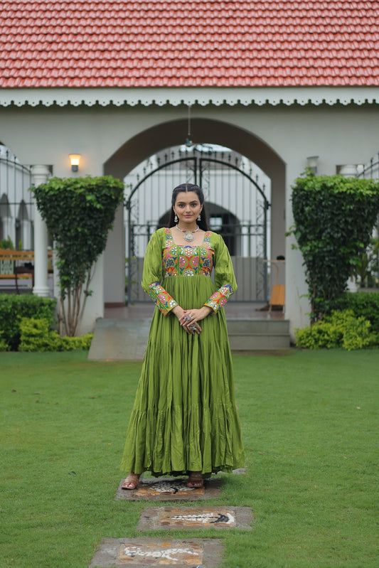 TILTON NAVRATRI SPECIAL GAMTHI KUTCHI WORK RAYON GOWN