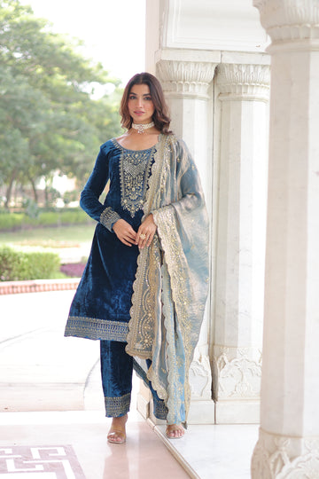 TILTON WEDDING SPECIAL VELVET WITH RICH SEQUINS EMBRODERED KURTI PANT WITH FENDY DUPATTA
