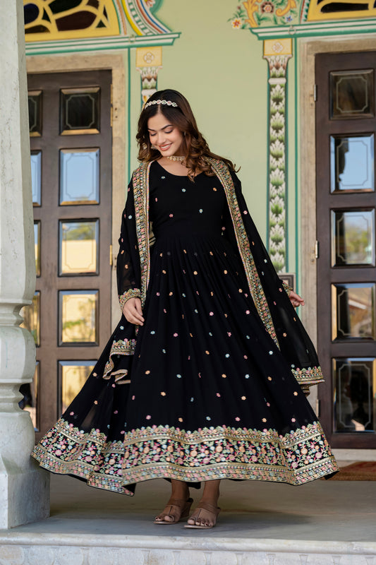 TILTON FAUX GEORGETTE SEQUANCE EMBROIDERED GOWN WITH DUPATTA