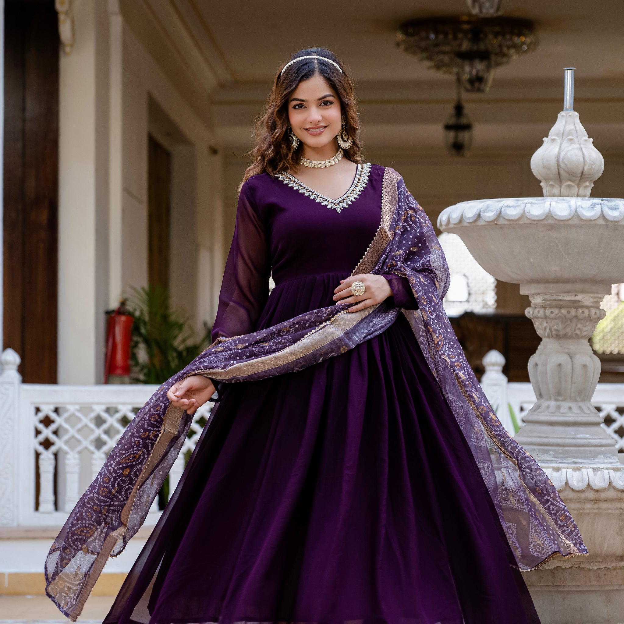 TILTON PEARL HANDWORK GOWN WITH PRINTED JEQUARD BORDER DUPATTA