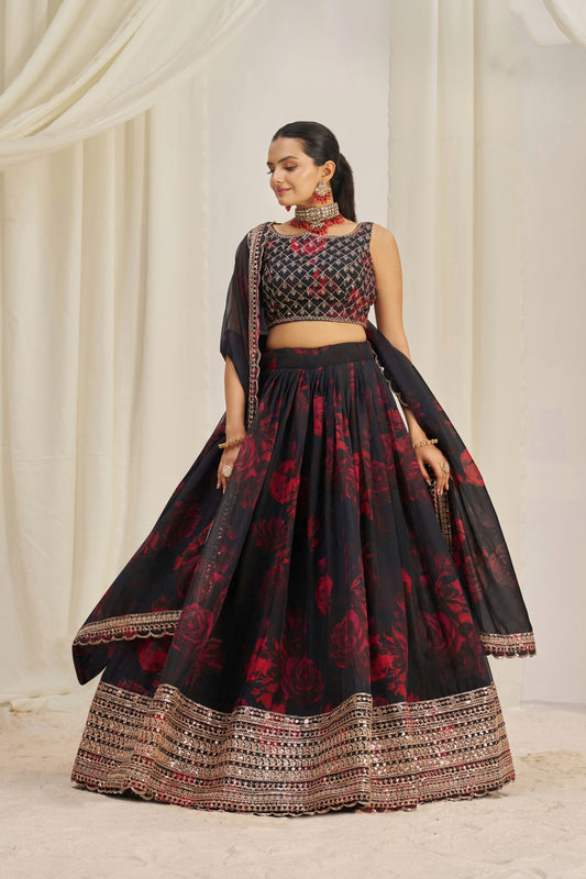 TILTON ORGANZA EMBROIDERED LEHENGA CHOLI WITH DUPATTA