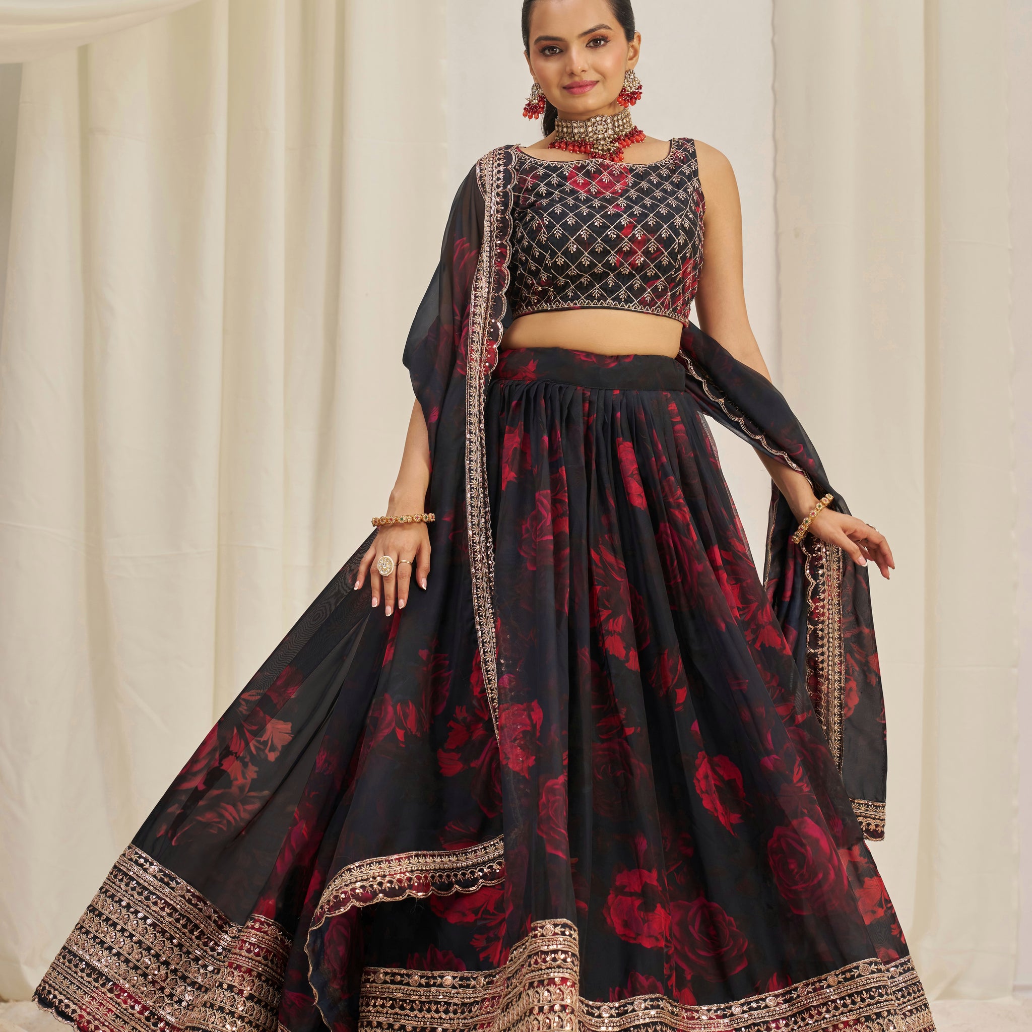 TILTON ORGANZA EMBROIDERED LEHENGA CHOLI WITH DUPATTA