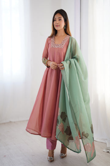 TILTON OCCASION SPECIAL TISSUE SILK HANDWORK TOP BOTOM WITH DUPATTA