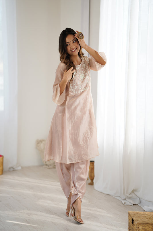 TILTON OCCASION SPECIAL IRONY BROWN ORGANZA HANDWORK TOP WITH PANT