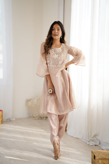 TILTON OCCASION SPECIAL IRONY BROWN ORGANZA HANDWORK TOP WITH PANT